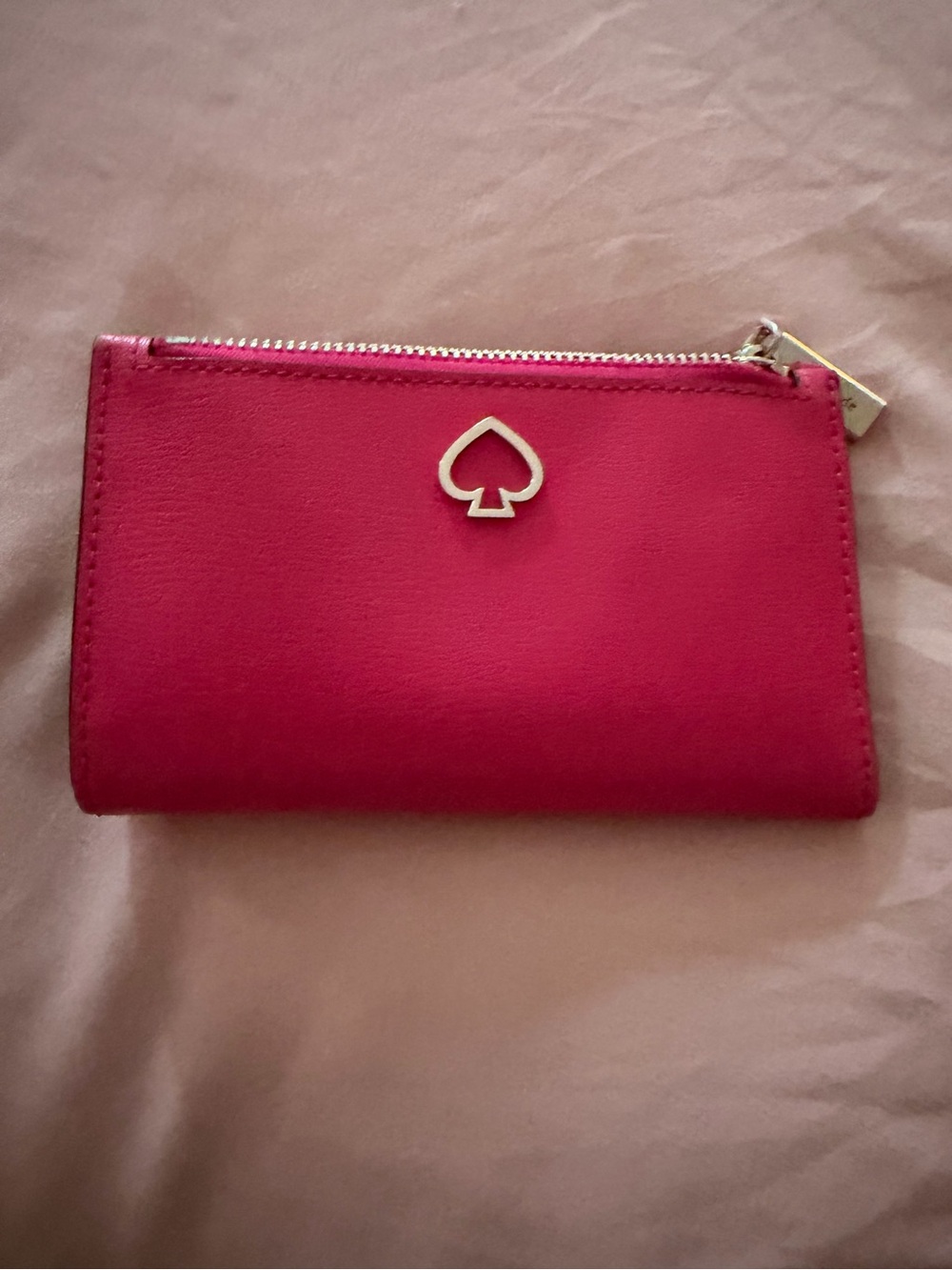 kate spade Bright Pink Zip Card Wallet with Gold Spade Detail